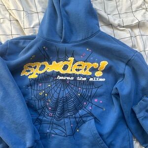Spider Blue Men's Hoodie with Web Design
